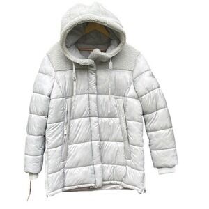 Modern Supply by Sanctuary Women's Large Light Gray Hooded Puffer Jacket NEW